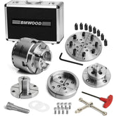 CK-2.75Z/S1 Chuck Set, 2.75" 4-Jaw Key Self-Centering Chuck, Thread 1"X8TPI, Dovetail Jaws, Step Jaws, Wide Jaws, Pin Jaws, 5" Flat Jaws, Wood Screw, Two Nylon Washers, T Handle Key for Wood Lathe.